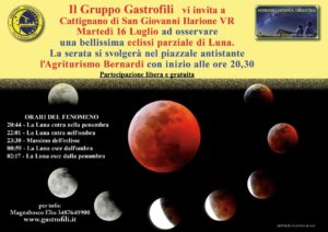 Martedì 16 luglio, presso il piazzale antistante l'Agriturismo Bernardi a Cattignano di San Giovanni Il., dalle ore 20:30, osservazione dell'eclissi parziale di Luna